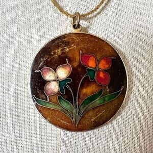 Vintage Round Cloisonne Pendant Necklace